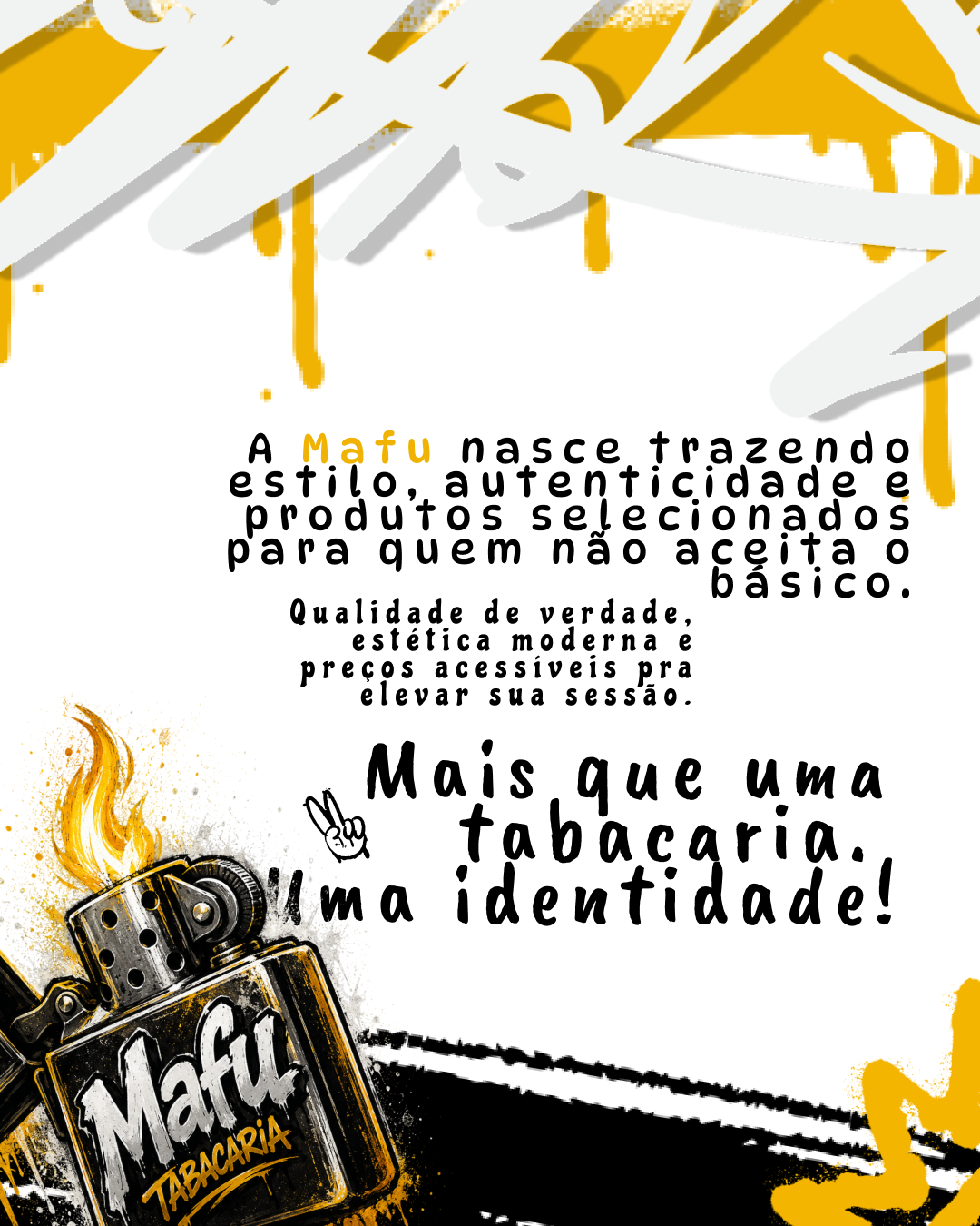 Painel visual com informações sobre a marca e a tabacaria MaFu